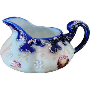 Nippon Porcelain Gold Srolls Cobalt Edge Creamer Japan Unmarked