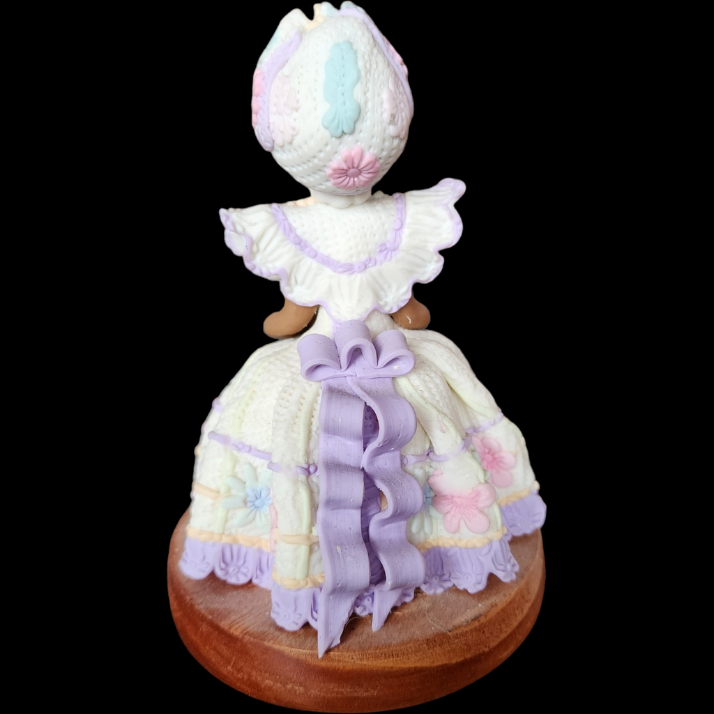 Nora Dominican Republic Faceless Doll Holding Basket of Fruit Wood Base Polymer Clay Figurine