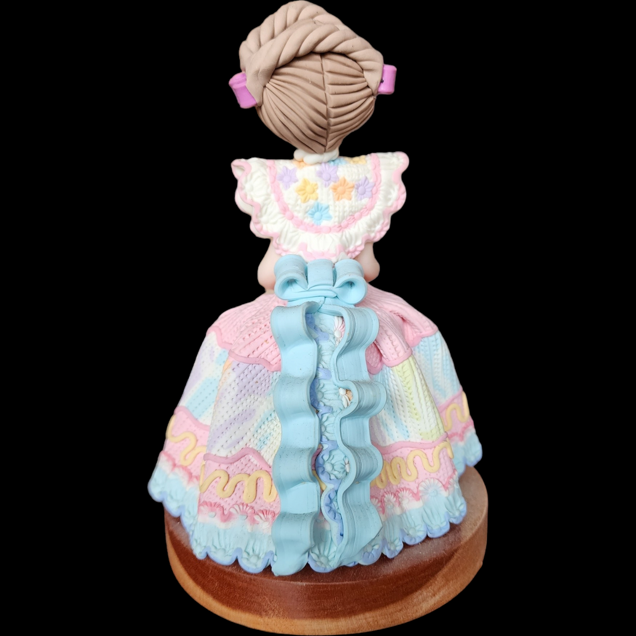 Nora Dominican Republic Faceless Doll Wood Base Polymer Clay Figurine