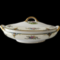 Noritake Florals Cream Band Blue & Yellow Edge Oval Covered Vegetable