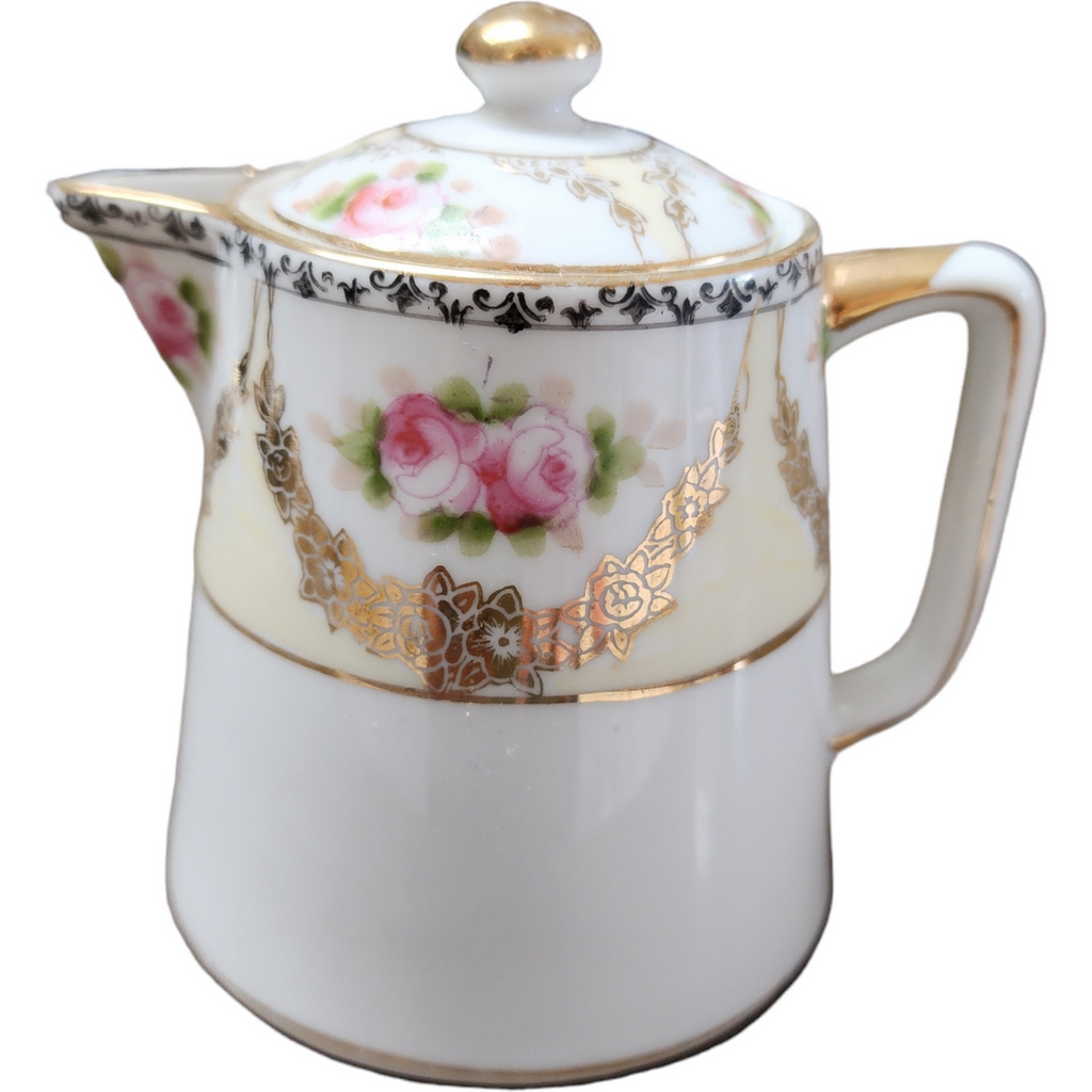 Noritake Gold Swags Pink Roses Gold Trim Creamer & Lid