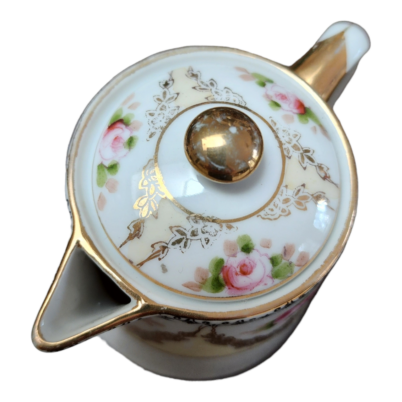 Noritake Gold Swags Pink Roses Gold Trim Creamer & Lid