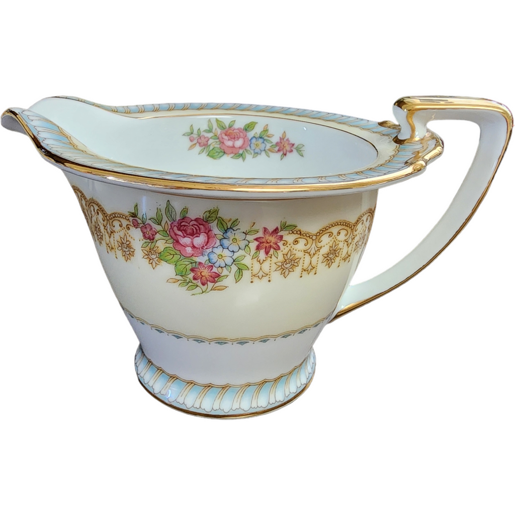 Noritake Juno Blue & Tan Band Flowers Tan Scrolls Creamer Japan