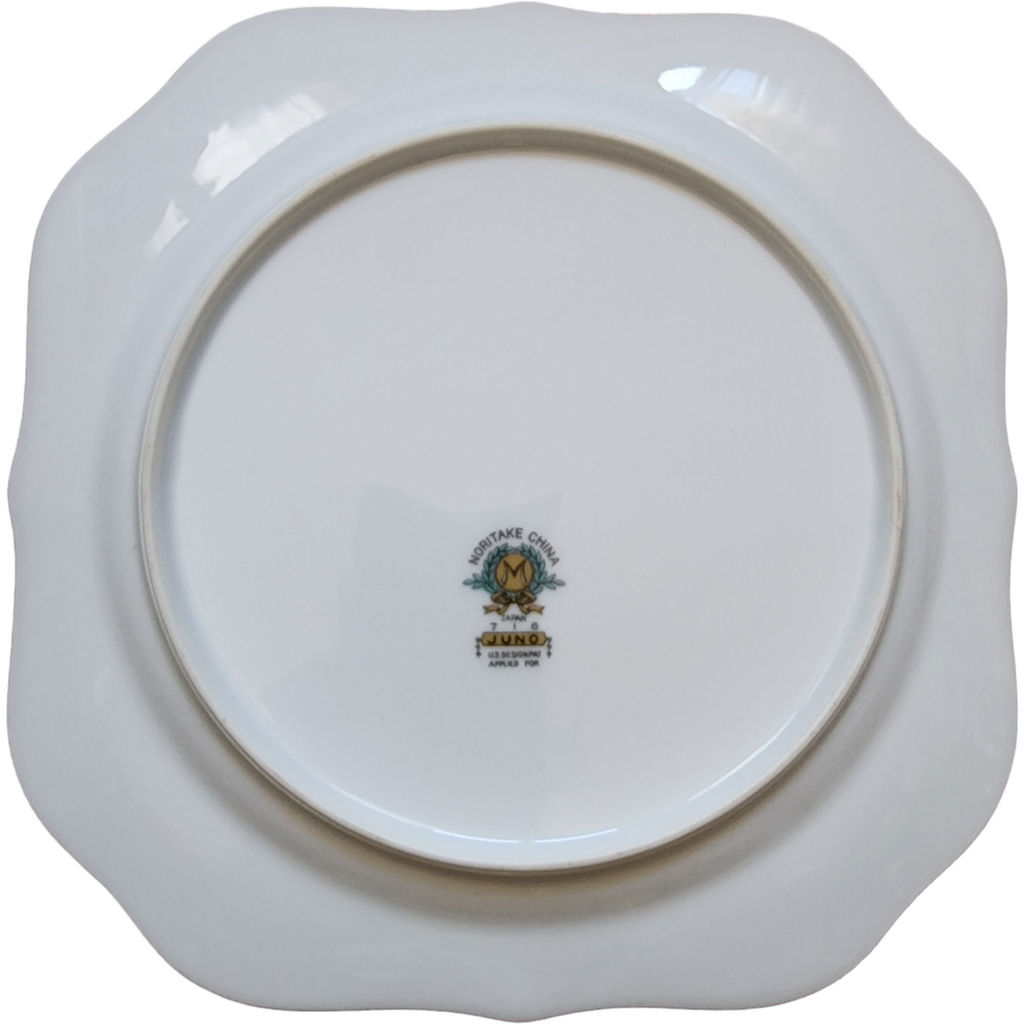Noritake Juno Blue & Tan Band Flowers Tan Scrolls Square Salad Plate Japan