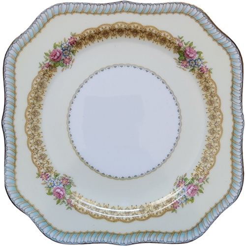 Noritake Juno Blue & Tan Band Flowers Tan Scrolls Square Salad Plate Japan