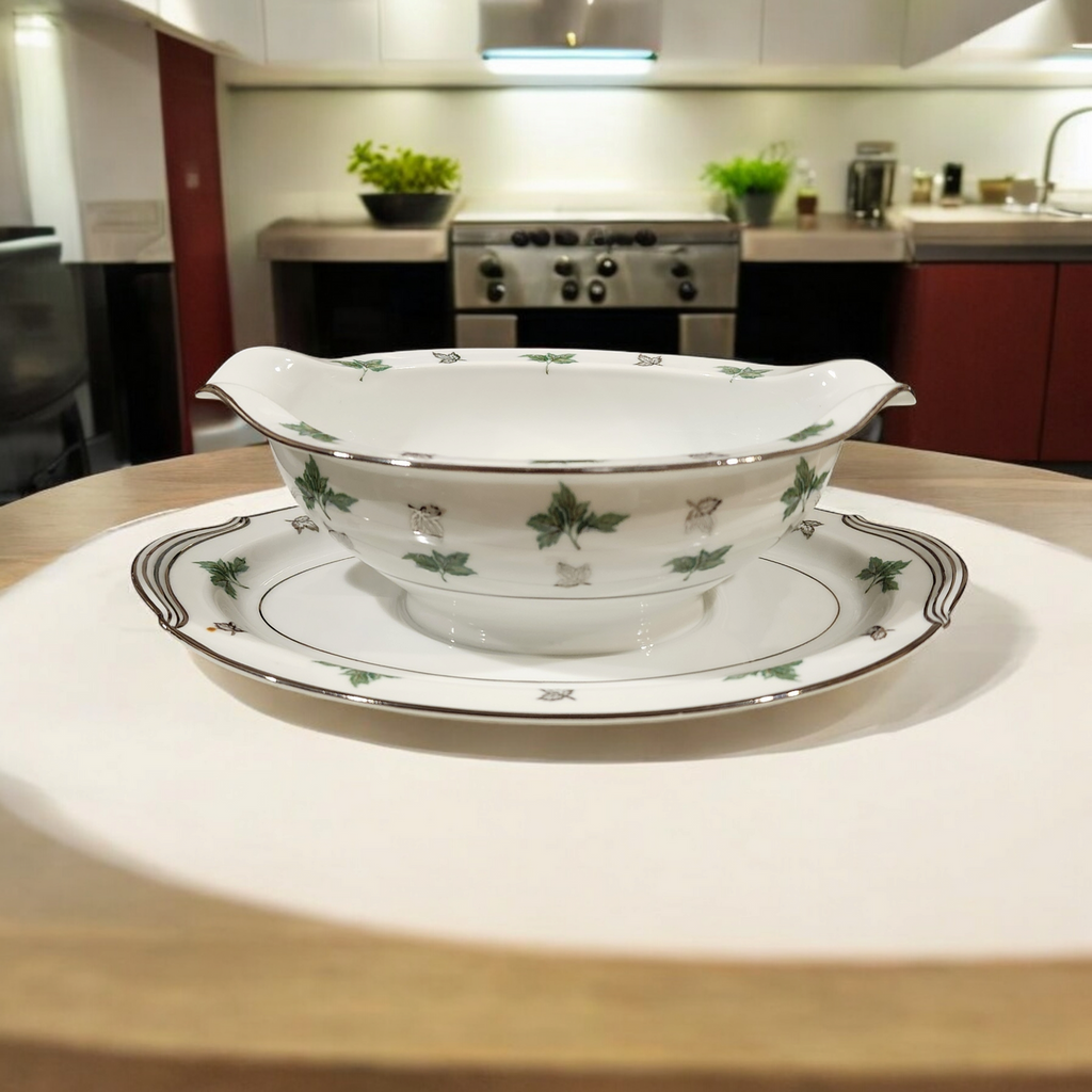 Noritake Shelley China Gravy Boat with Attached Underplate