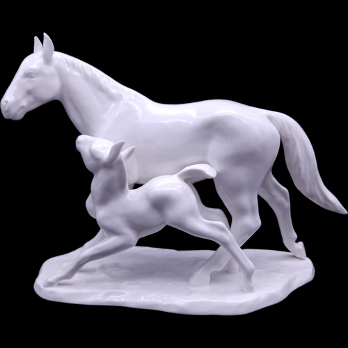 Noritake Toki Kaisha Bone China All White Mare & Foal Figurine Japan