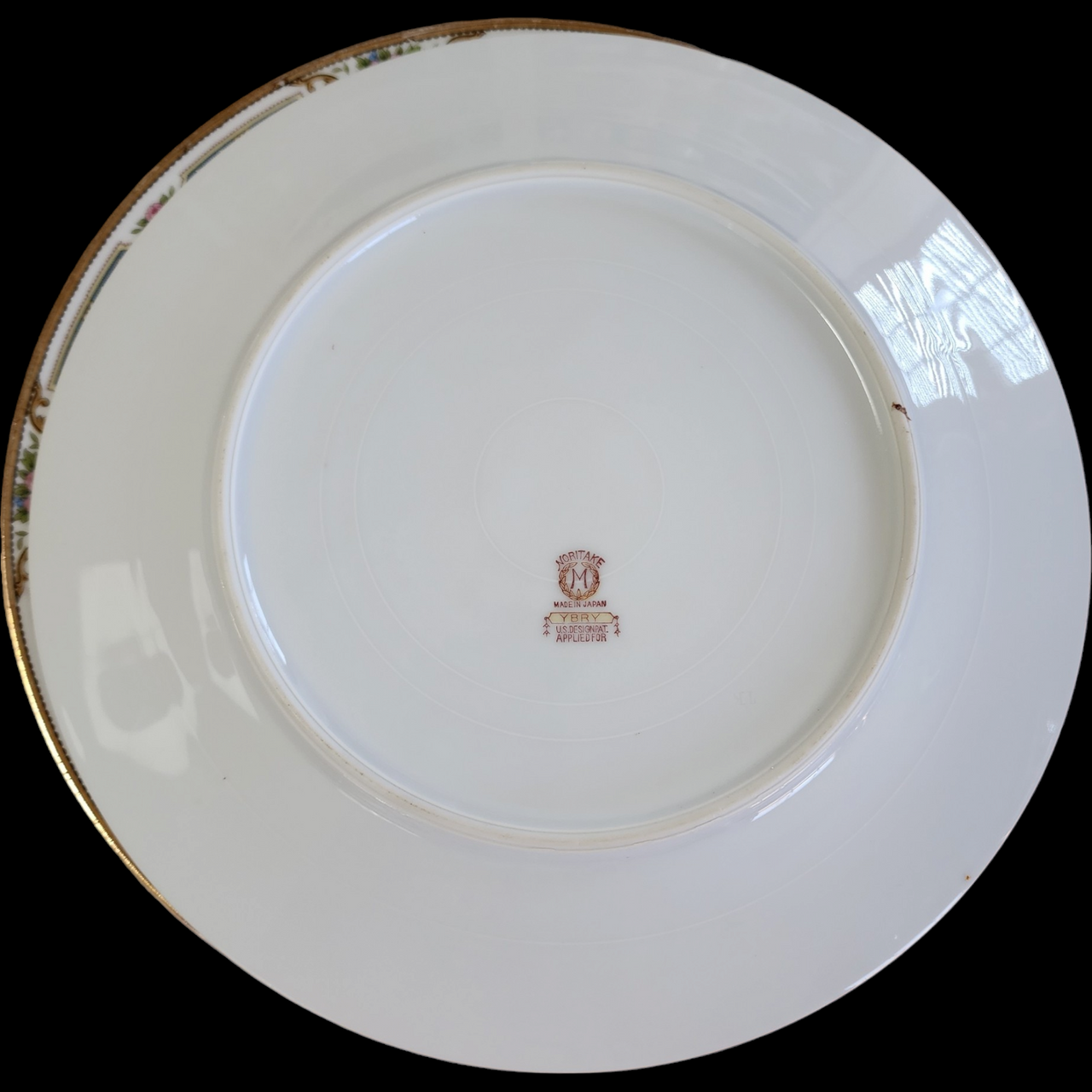 Noritake Ybry Blue & Tan Edge, Pink Roses, Cream Band Dinner Plate