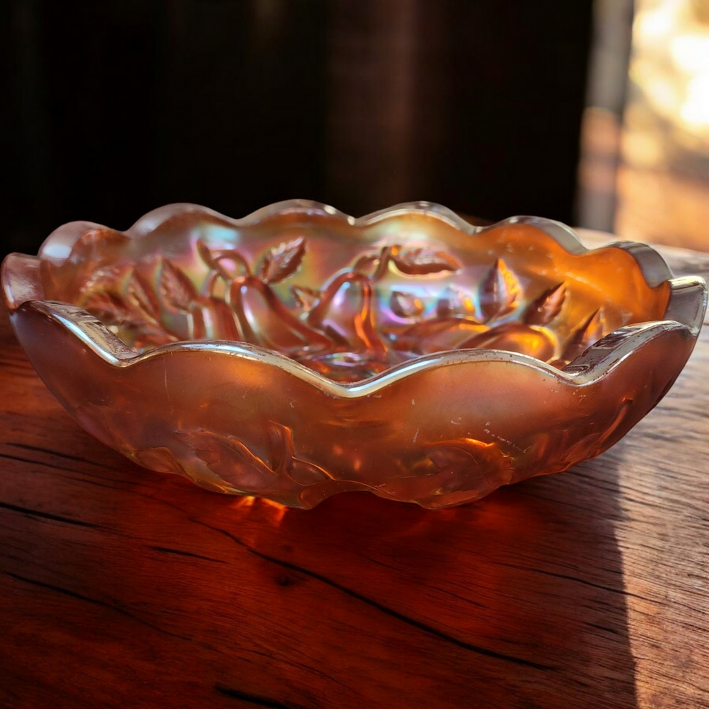 Northwood Apple and Pear Intaglio Marigold Master Berry Bowl