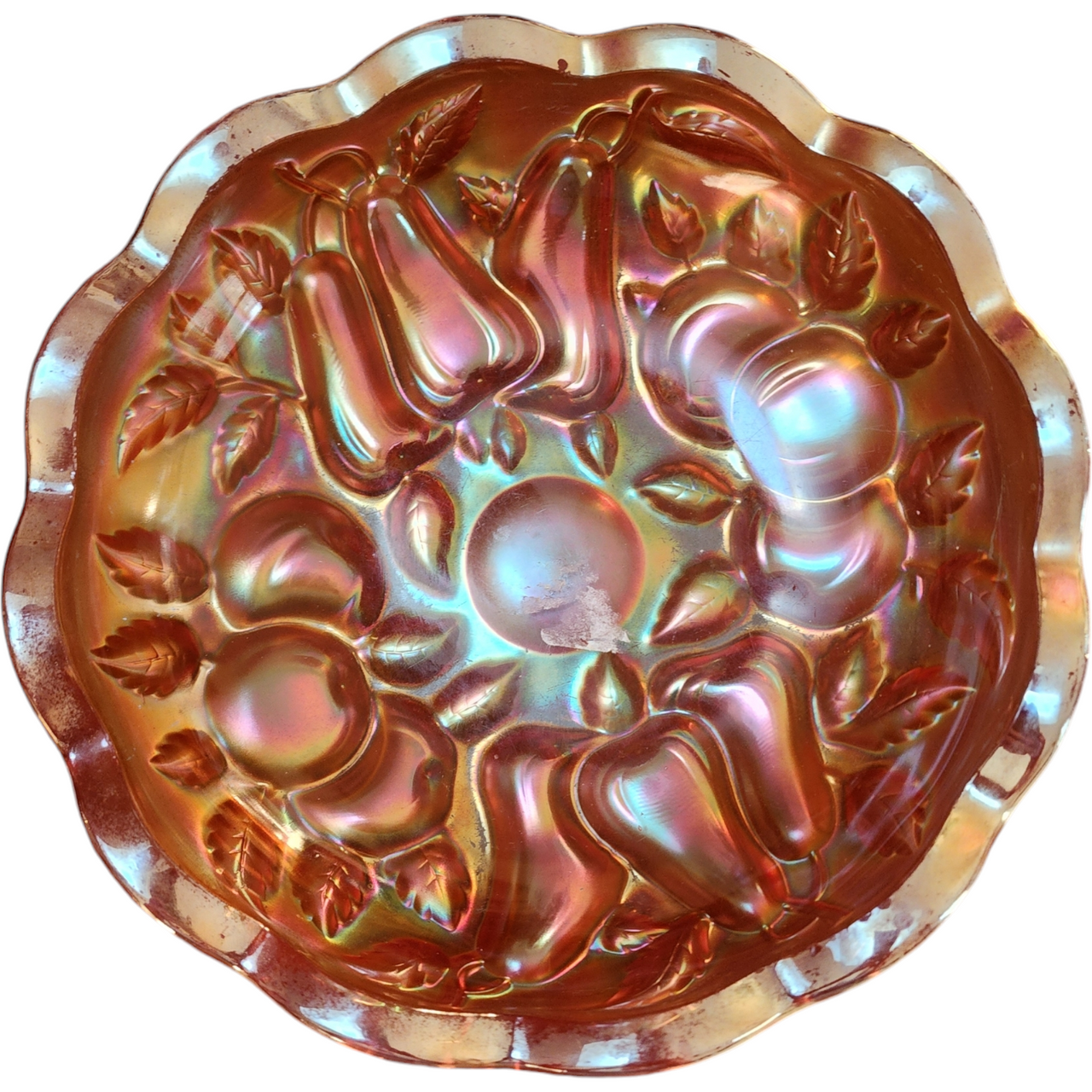 Northwood Apple and Pear Intaglio Marigold Master Berry Bowl