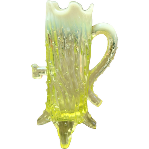 Northwood Vaseline Opalescent Glass Town Pump Embossed Treek Trunk Vase