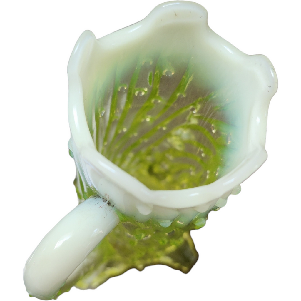 Northwood Vaseline Opalescent Glass Town Pump Embossed Treek Trunk Vase