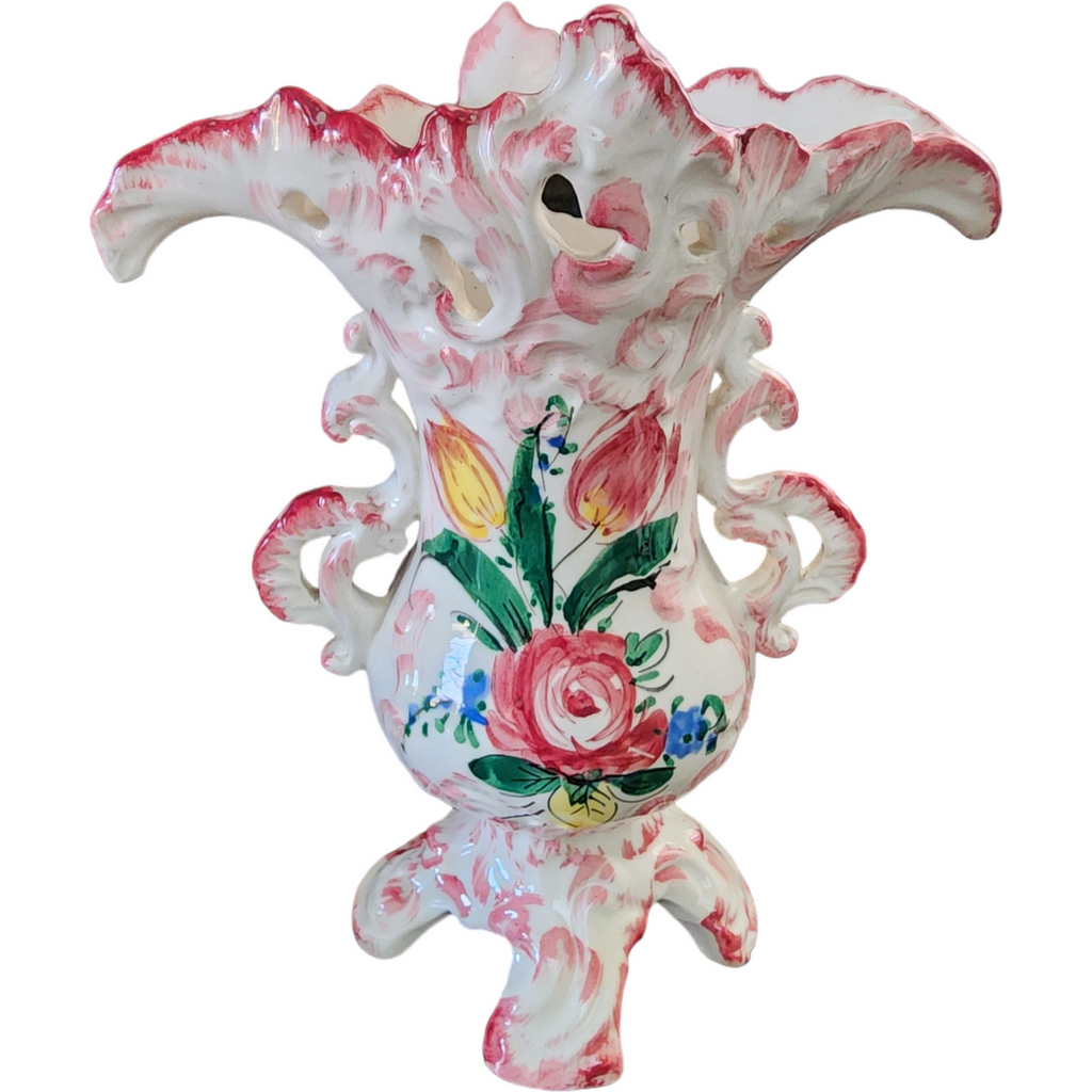 Nove Rose Blue Dot-Dash Edge, Floral Vase Italy