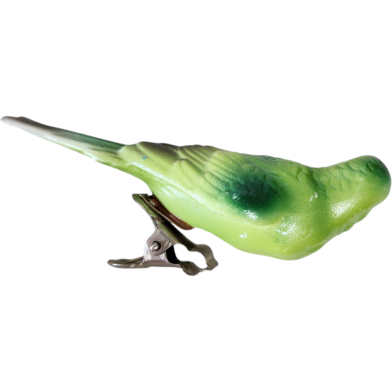 Occupied Japan Clip On Porcelain Green Budgie Parakeet Bird Christmas Ornament