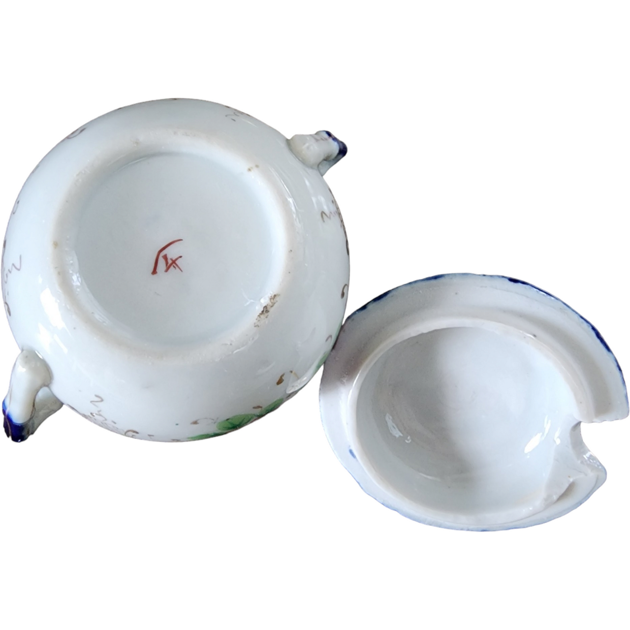 Occupied Japan Gold Srolls/Cobalt Edge, Floral Sugar Bowl & Lid Japan