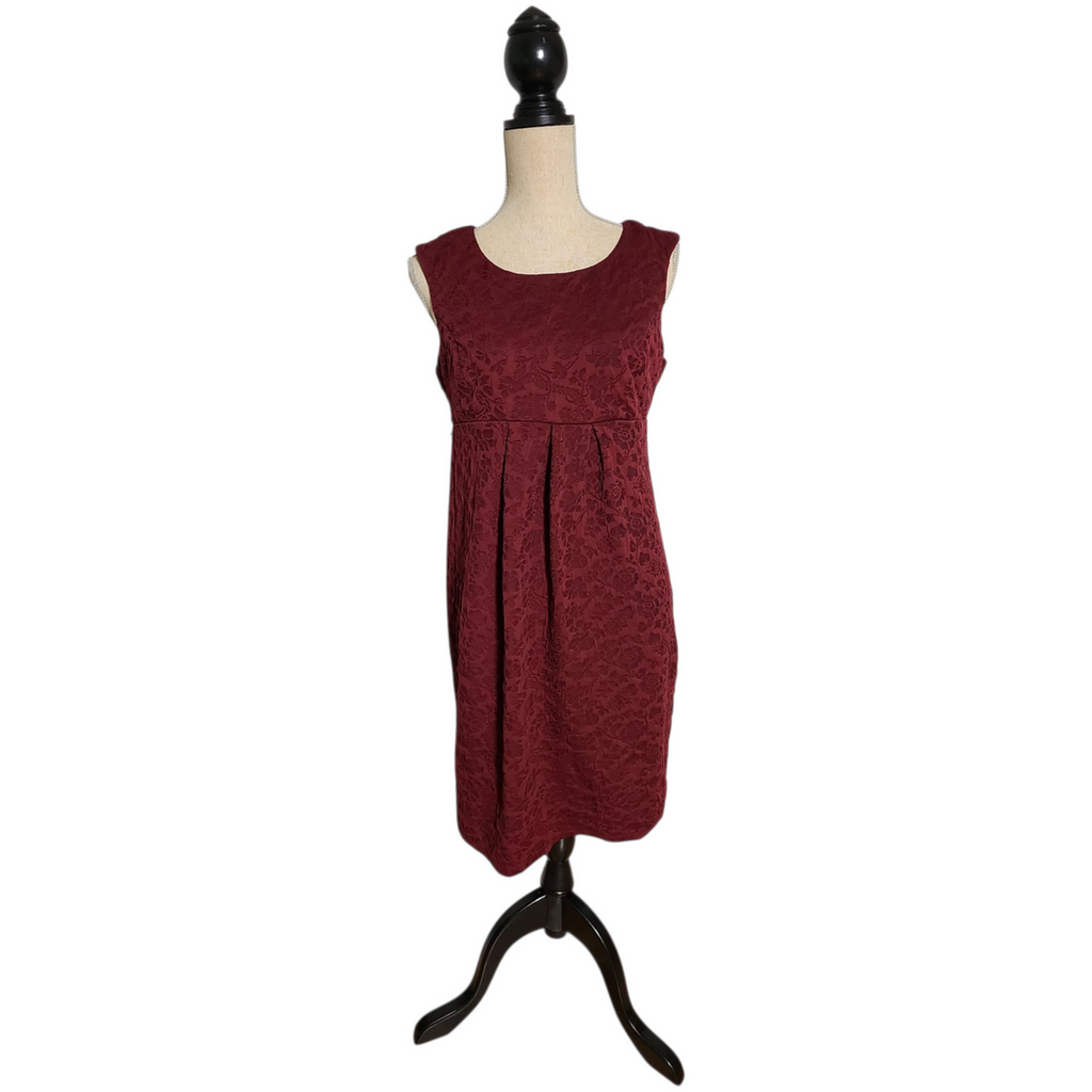 Oh Baby by Motherhood Maternity Dress Medium Burgundy Floral Jacquard Sleeveless Empire Waist