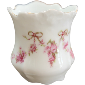 Ohme Hermann Porcelain Pink Flowers Scalloped Gold Toothpick Holder