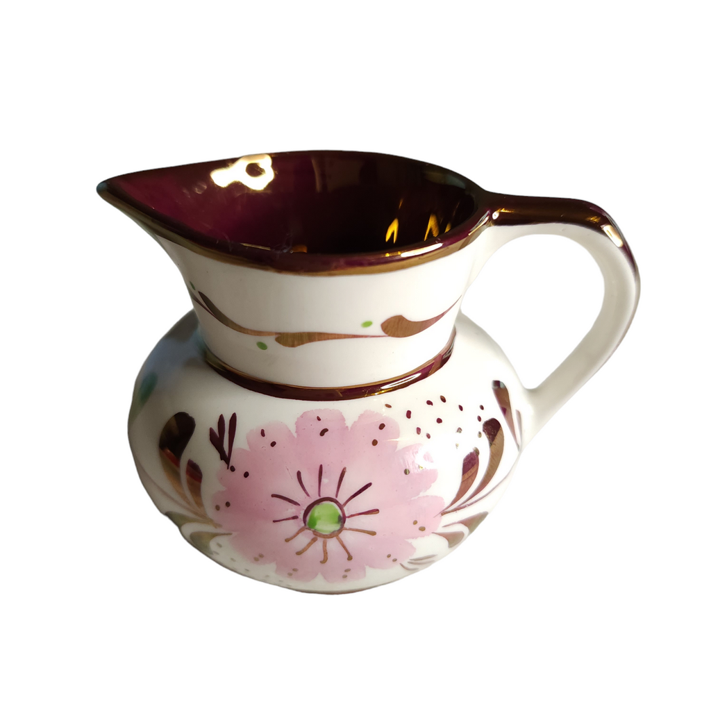 Old Castle Pink Flowers Copper Trim And Bands Individual Creamer