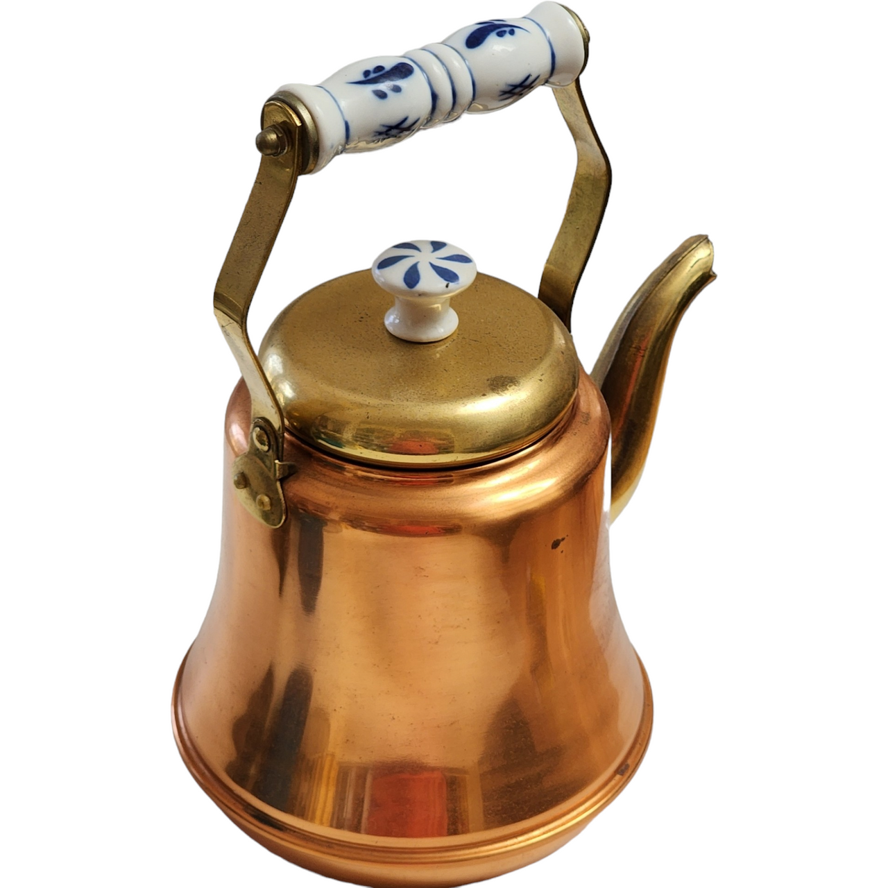 Old Dutch Copper Brass Delft Handle Knob Teapot/Kettle Holland Gooseneck