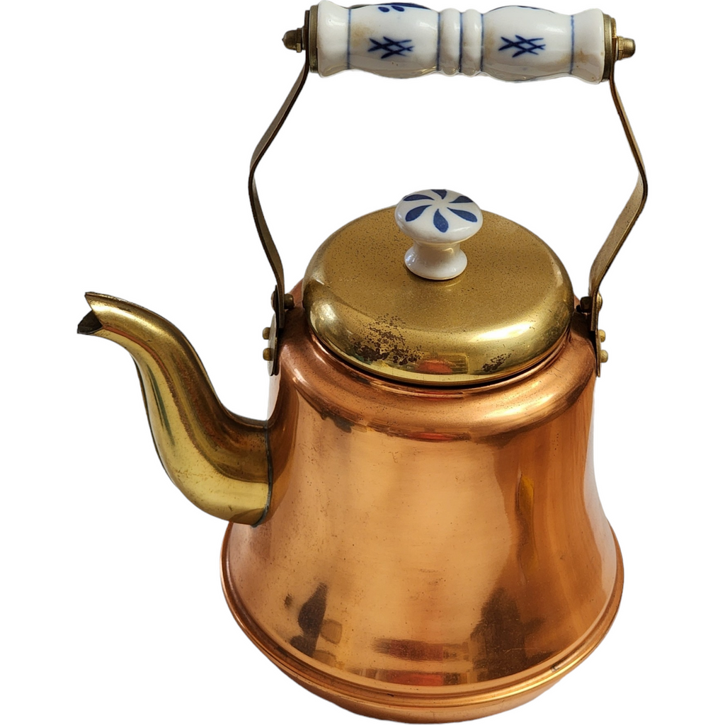 Old Dutch Copper Brass Delft Handle Knob Teapot/Kettle Holland Gooseneck