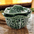 Olfaire Cabbage Green Embossed White Veins Sugar Bowl & Lid