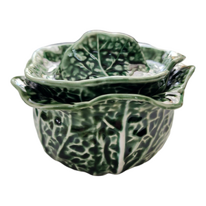 Olfaire Cabbage Green Embossed White Veins Sugar Bowl & Lid