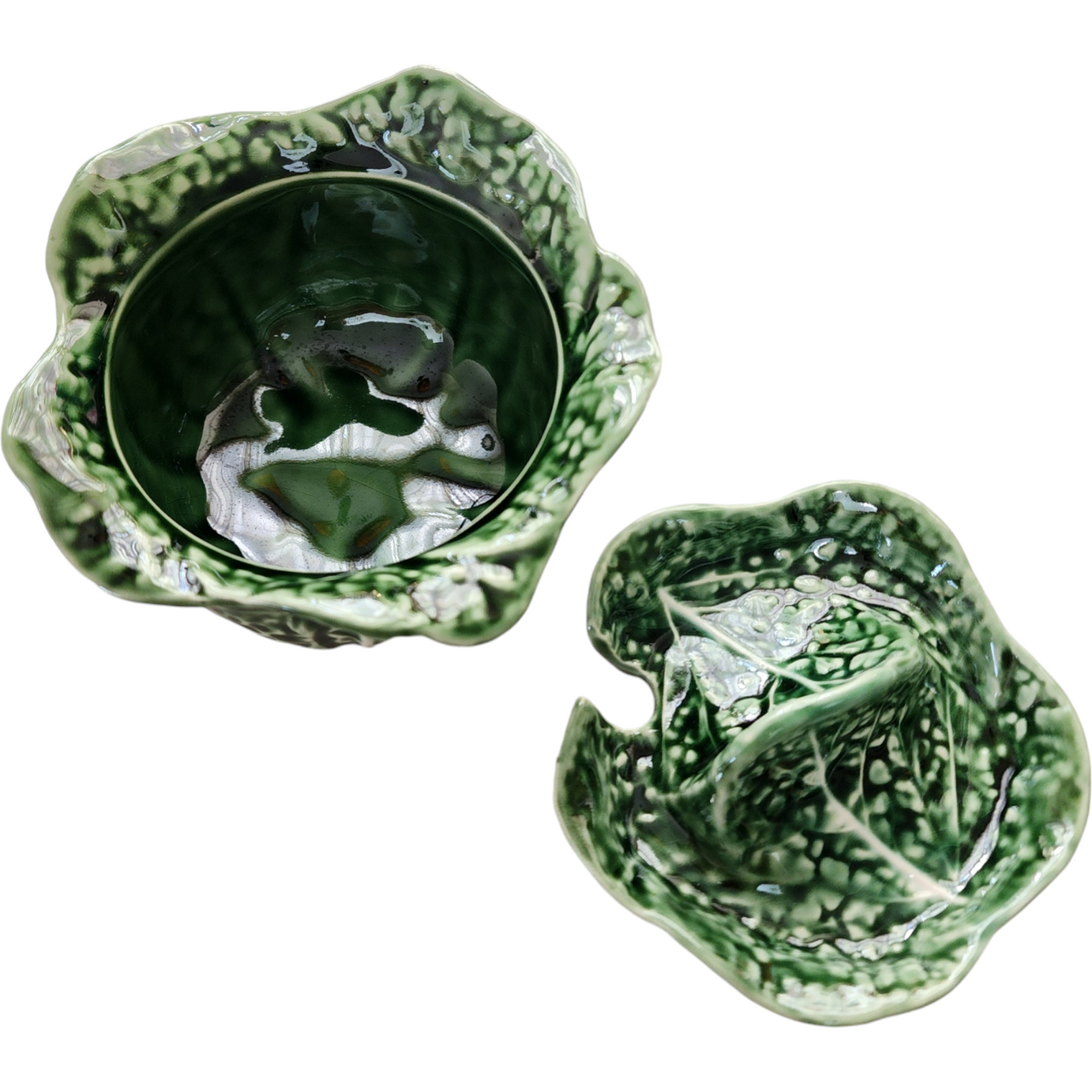 Olfaire Cabbage Green Embossed White Veins Sugar Bowl & Lid