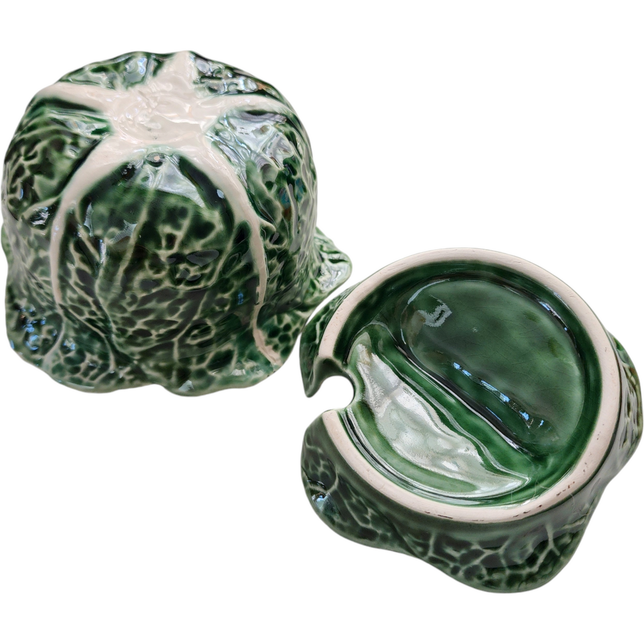 Olfaire Cabbage Green Embossed White Veins Sugar Bowl & Lid