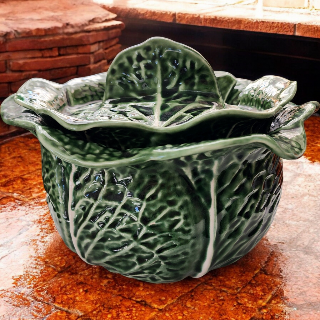 Olfaire Cabbage Green Embossed White Veins Tureen & Lid