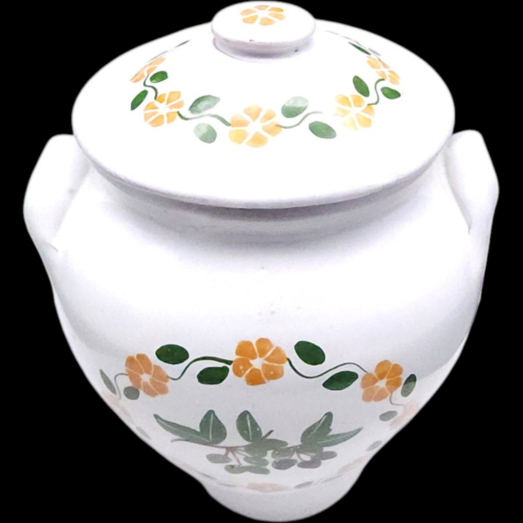 Vintage Hand Painted Floral Ceramic Covered Canister Jar