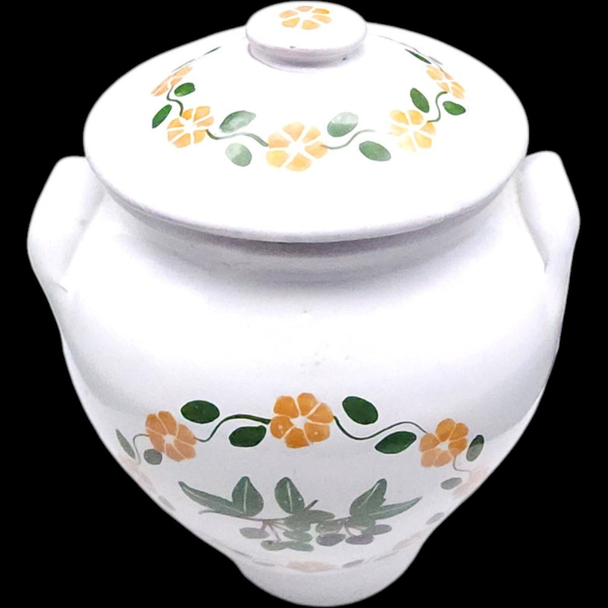 Vintage Hand Painted Floral Ceramic Covered Canister Jar