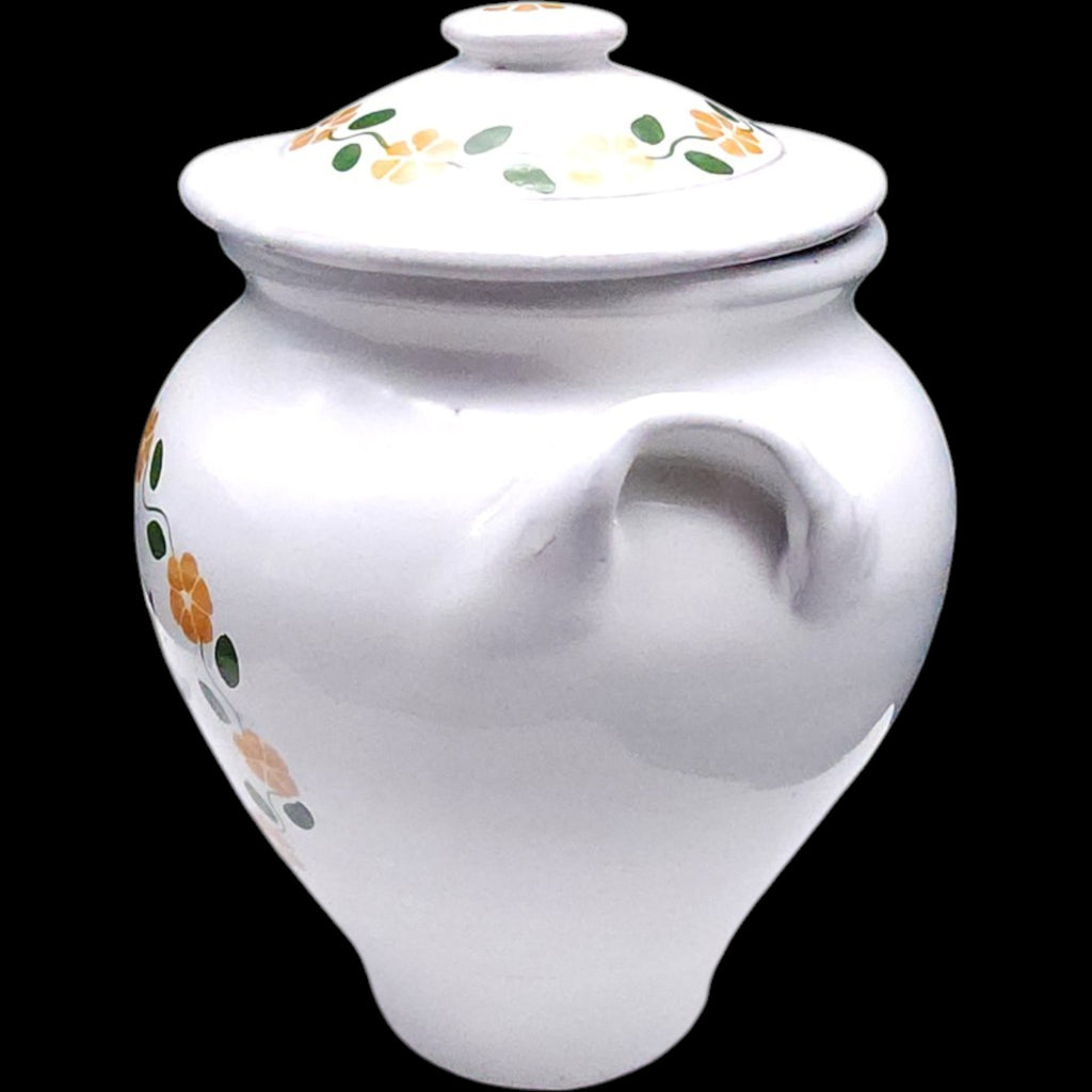 Vintage Hand Painted Floral Ceramic Covered Canister Jar