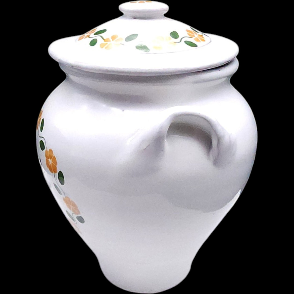 Vintage Hand Painted Floral Ceramic Covered Canister Jar