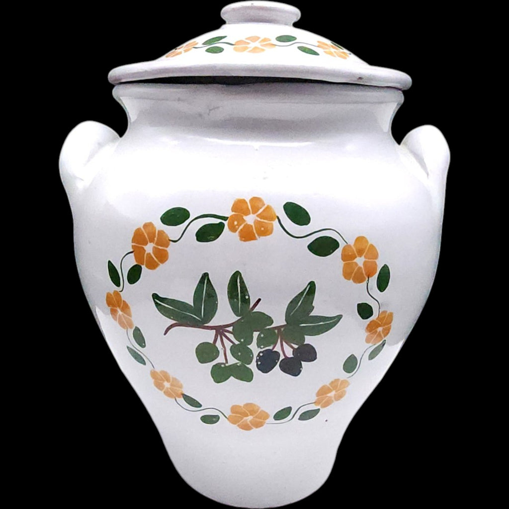 Vintage Hand Painted Floral Ceramic Covered Canister Jar