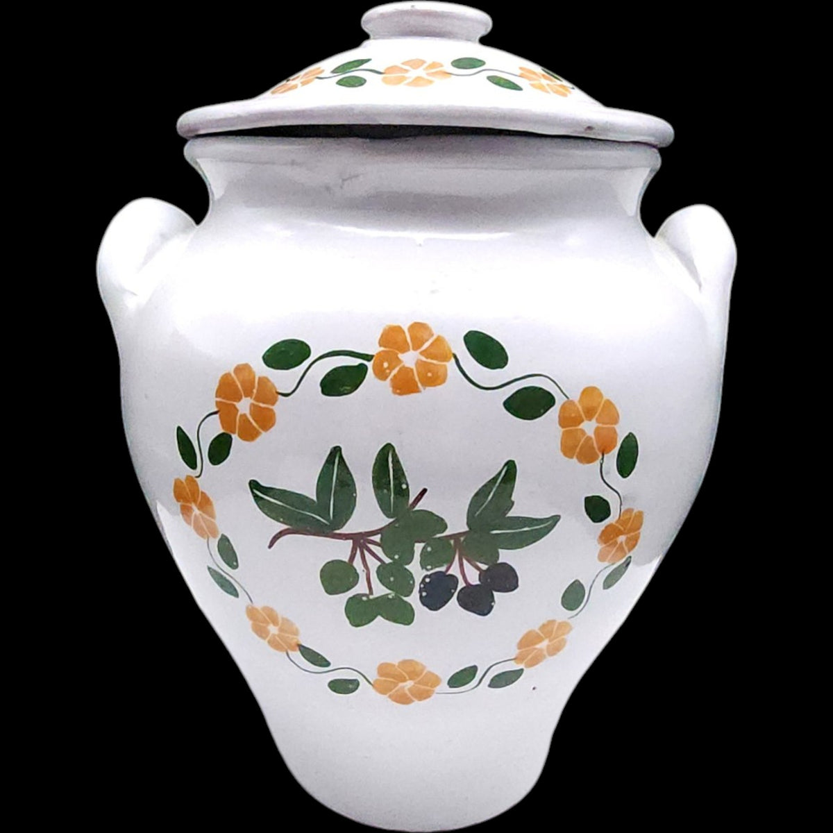 Vintage Hand Painted Floral Ceramic Covered Canister Jar