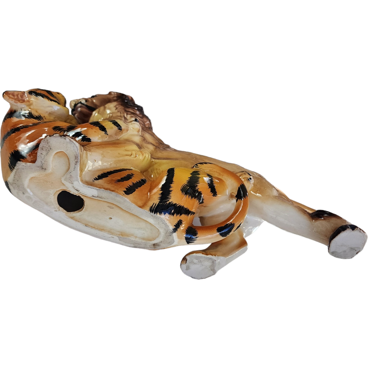 Original Dee Bee Hand Painted Ceramic Fighting Lion Tiger Figurine Japan