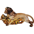 Original Dee Bee Hand Painted Ceramic Fighting Lion Tiger Figurine Japan