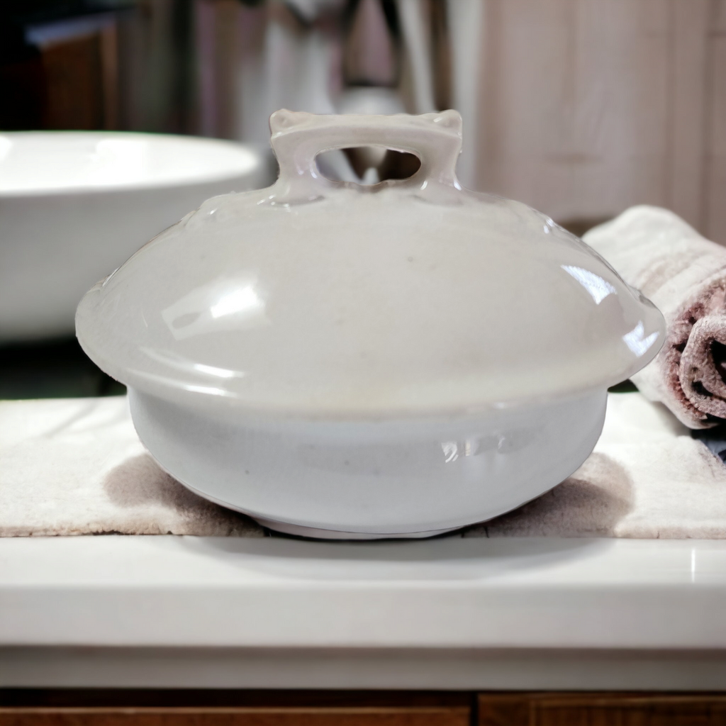 Ott & Brewer Etruria Pottery Covered White Royal Ironstone Soap Dish with Insert