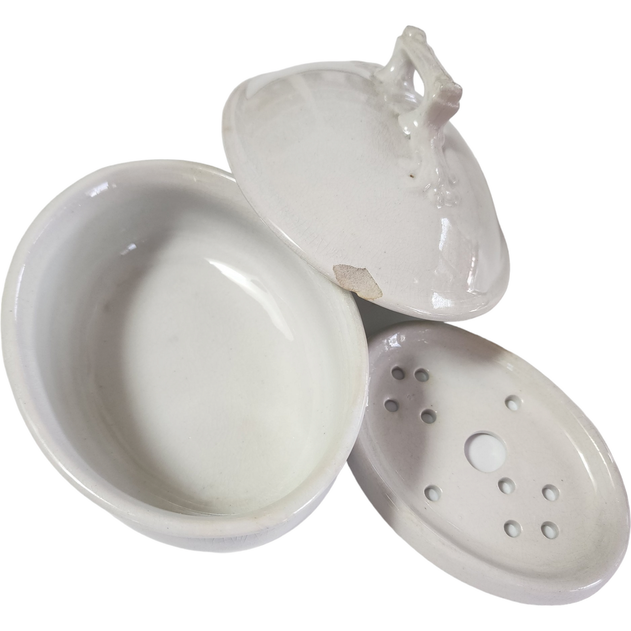 Ott & Brewer Etruria Pottery Covered White Royal Ironstone Soap Dish with Insert