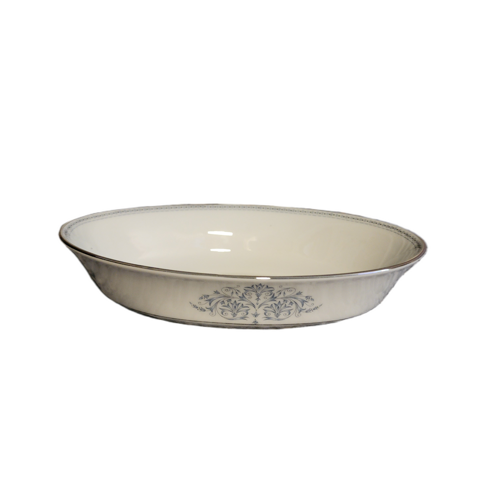 Oxford Bone China White & Blue Floral  8" Oval Vegetable Bowl