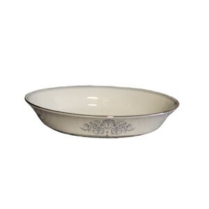 Oxford Bone China White & Blue Floral  8" Oval Vegetable Bowl