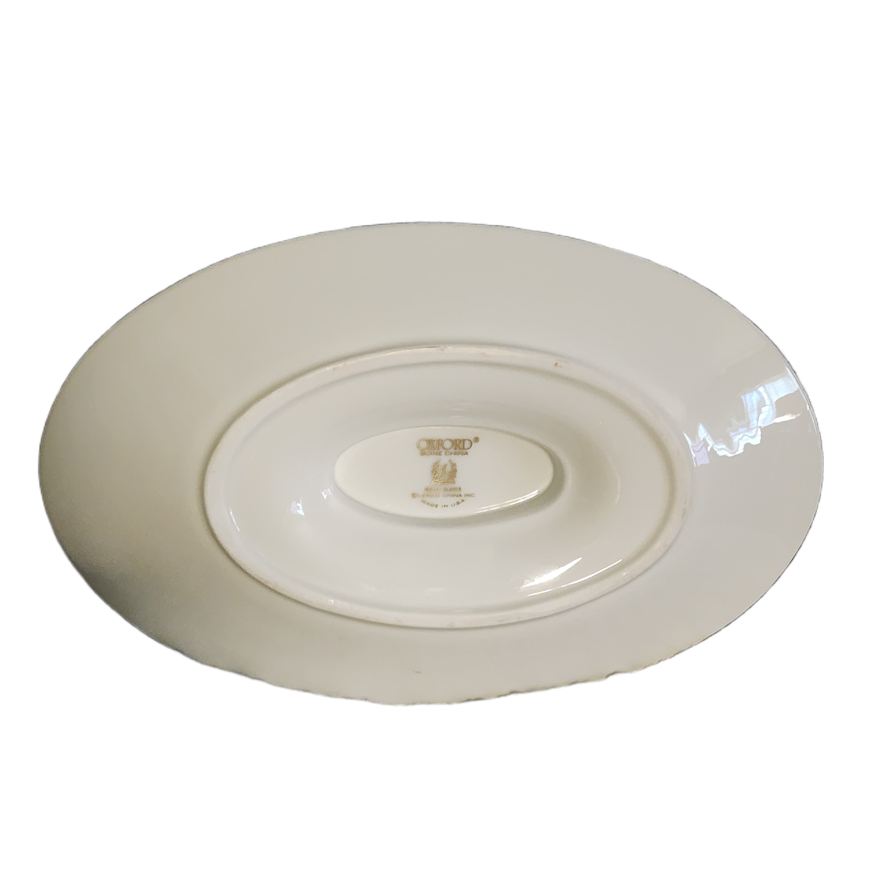 Oxford Bone China White & Blue Floral Gravy Boat with Attached Underplate
