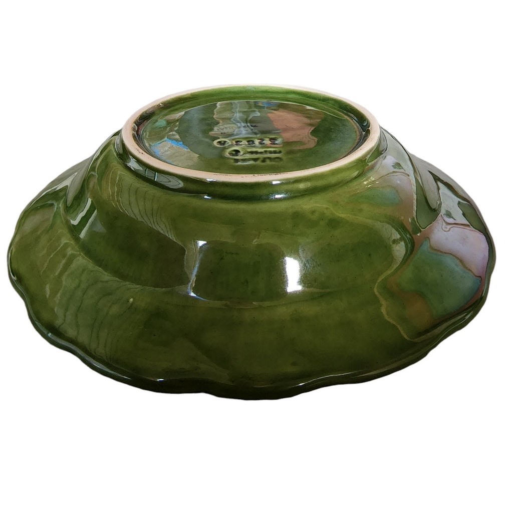 9" OLFAIRE PORTUGAL Green Majolica Raised Cabbage Leaf Rim Individual Pasta Bowl