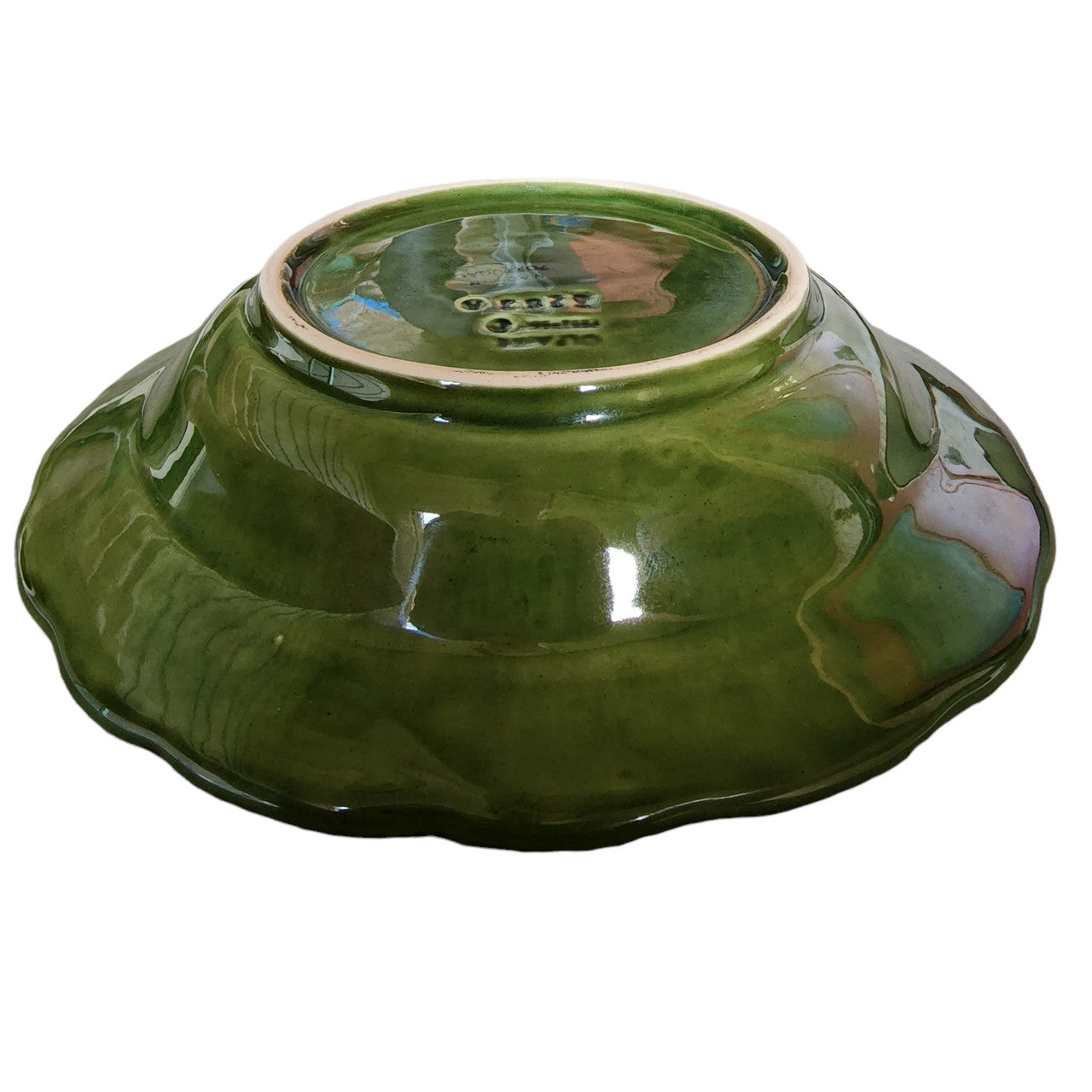 9" OLFAIRE PORTUGAL Green Majolica Raised Cabbage Leaf Rim Individual Pasta Bowl