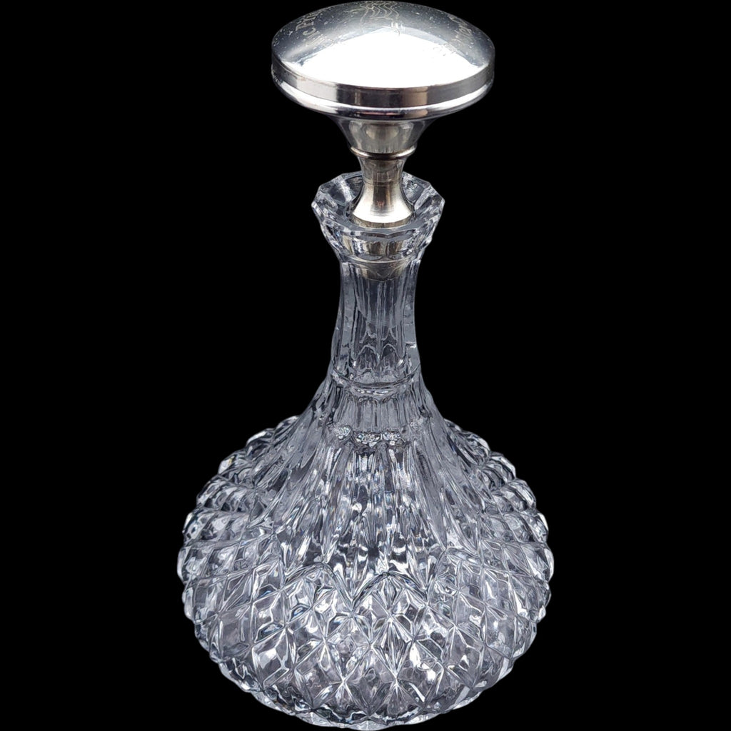 Pacific Princess Cruise Lines Cut Crystal Ships Decanter with Engraved Metal Stopper