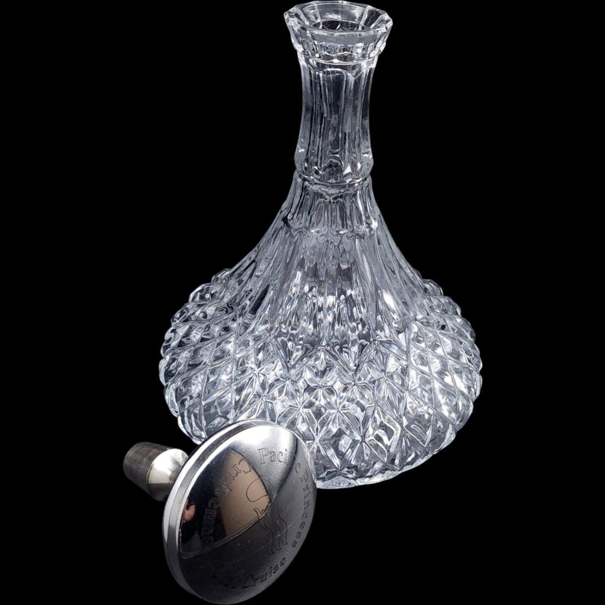 Pacific Princess Cruise Lines Cut Crystal Ships Decanter with Engraved Metal Stopper