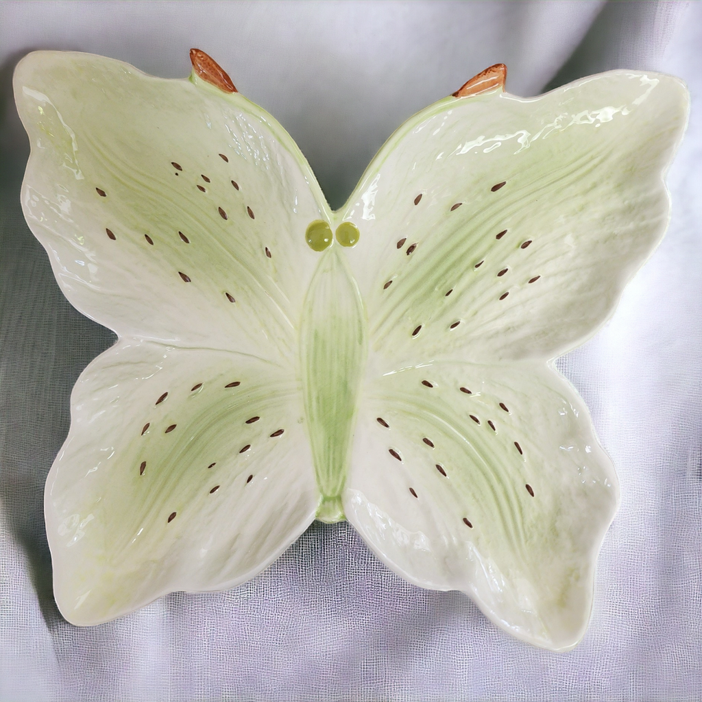 Pacific Rim Art Pottery Ceramic Green Butterfly Shaped Plate