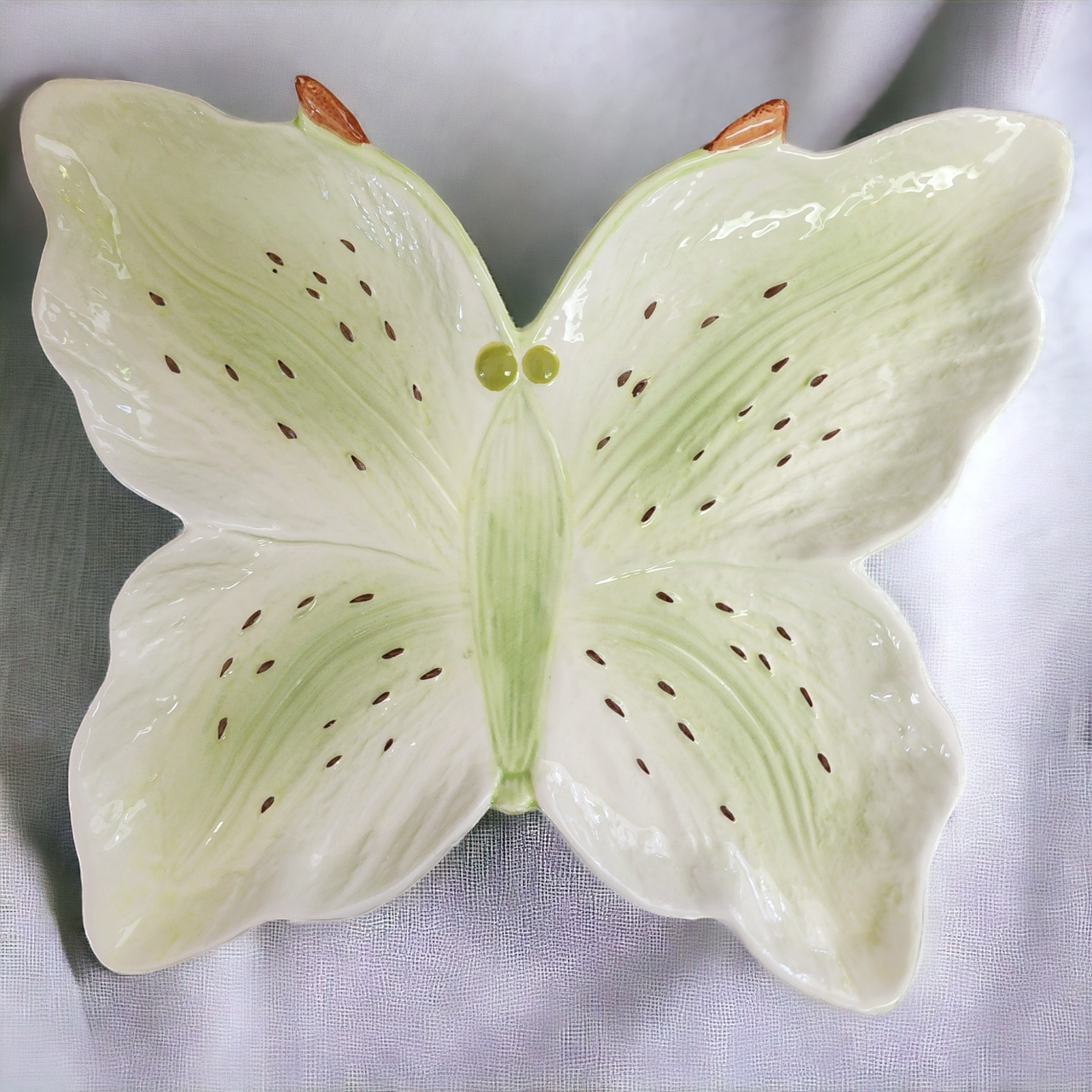 Pacific Rim Art Pottery Ceramic Green Butterfly Shaped Plate