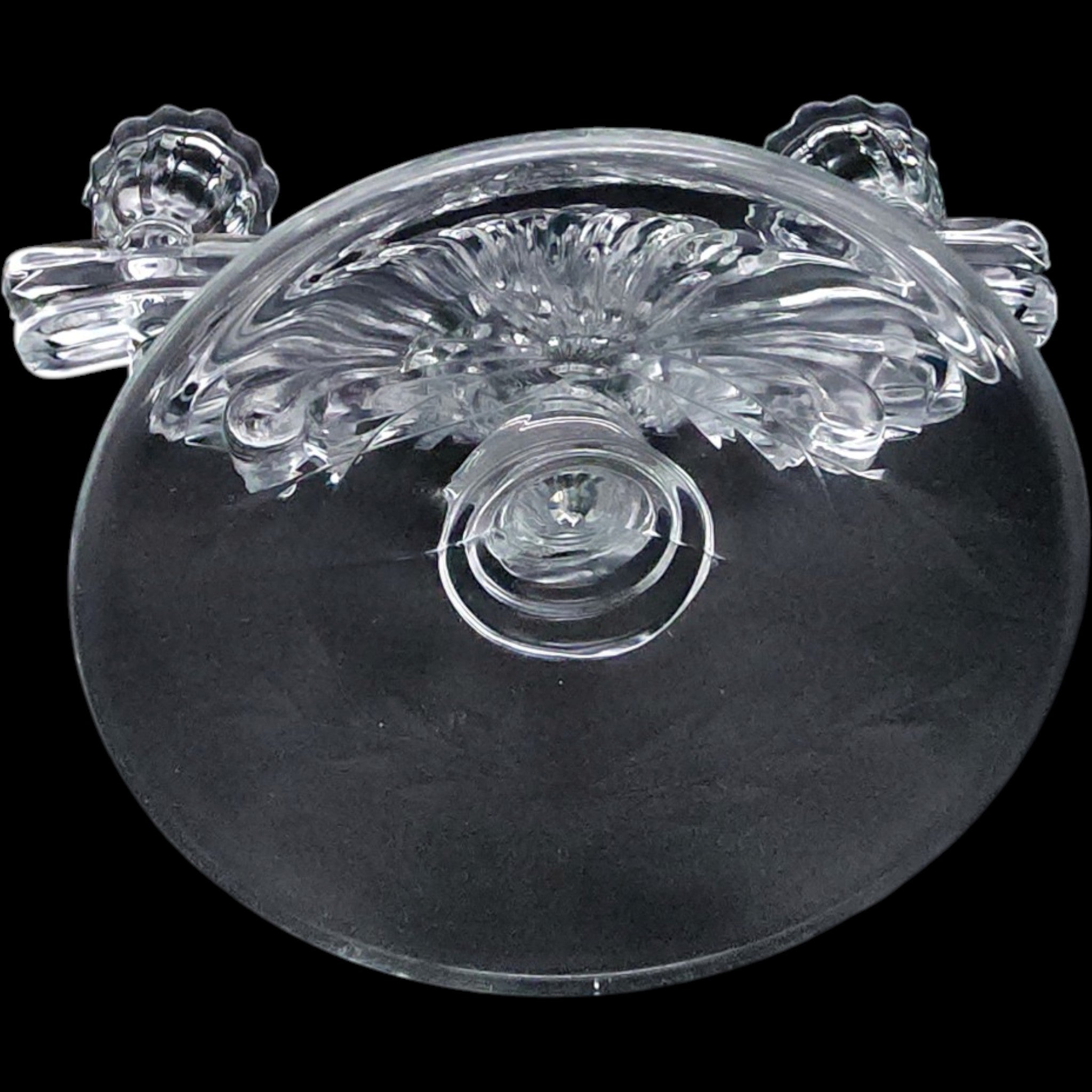 Paden City Glass Clear Fan Double Light Candlestick Holders Pair