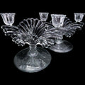 Paden City Glass Clear Fan Double Light Candlestick Holders Pair